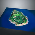 Scenic Island Landscape with Green Vegetation and Volcanic Crater Shape Surrounded by Blue Waters