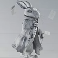White Rabbit Dressed In Blue Coat With Lace Collar Surrounded By Playing Cards