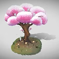 Stunning Cherry Blossom Tree With Pink Blossoms Brown Trunk Green Grass And Falling Petals