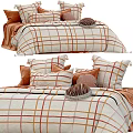 Warm Double Bed With Plaid Bedspread Multiple Decorative Pillows And Soft Throw Blanket 3d model
