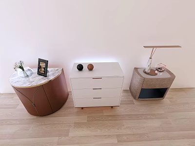 Modern Bedside Tables Featuring Marble Top White Drawer Gray Design Lamp And Decorative Items 3d model