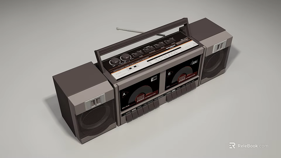 Vintage Retro Boombox Audio Player With Dual Speakers Carry Handle And Radio Antenna 3d model 