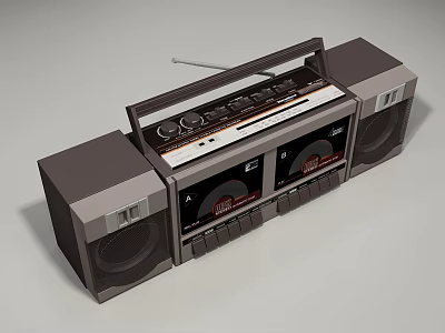 Vintage Retro Boombox Audio Player With Dual Speakers Carry Handle And Radio Antenna 3d model