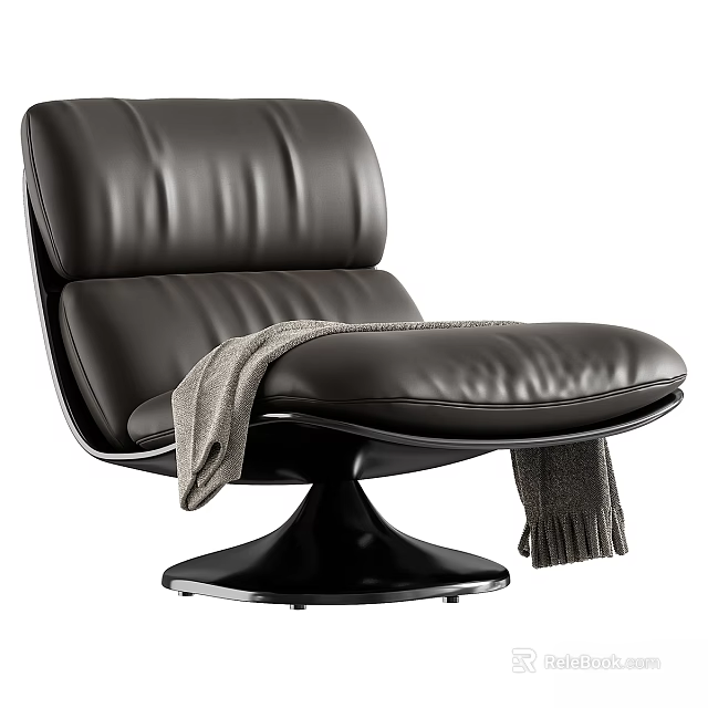 Modern Black Leather Leisure Chair With Round Base And Gray Blanket 3d model 