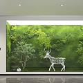 Lush Garden Decoration with Green Plant Wall and White Metal Deer Sculpture