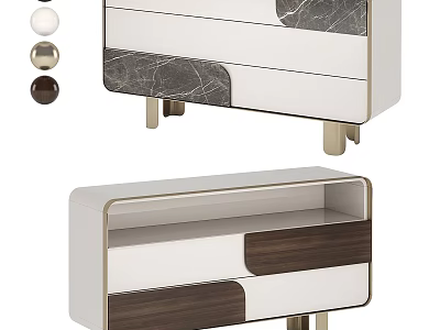 Elegant Modern Console Cabinet With Marble Panel Walnut Drawers And Metal Legs 3d model