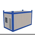 Single Container Building With Blue Frame Gray Corrugated Walls Door And Window Bars 3d model