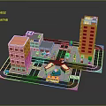 3D City Model With Colorful Buildings Hospital Vehicles Street And Trees