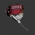 Pixelated Red Game Character In Helmet And Outfit With BOSS Logo Holding Silver Weapon