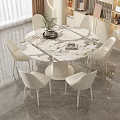 Modern Marble Dining Table Set With Six White Chairs And Contemporary Design 3d model