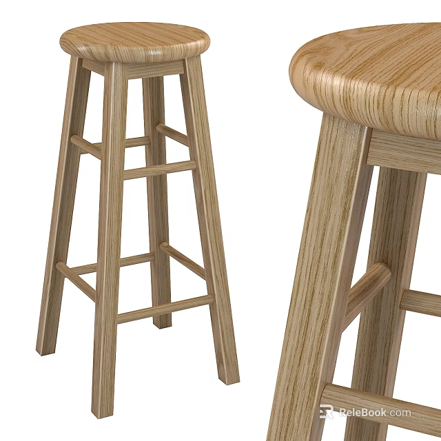 Single Wooden Bar Stool With Natural Wood Design For Home Kitchen Use 3d model 