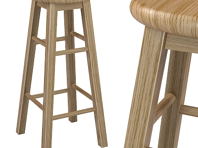 Single Wooden Bar Stool With Natural Wood Design For Home Kitchen Use 3d model