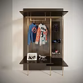 Dark Brown Storage Display Shelf With Golden Frame Hanging Clothes Model Toys And Photo Frame
