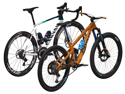 White Green Road Bicycle And Orange Mountain Bicycle With Water Bottle 3d model