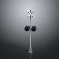 Railroad Crossing Signal With Warning Sign Red Lights And Metal Pole