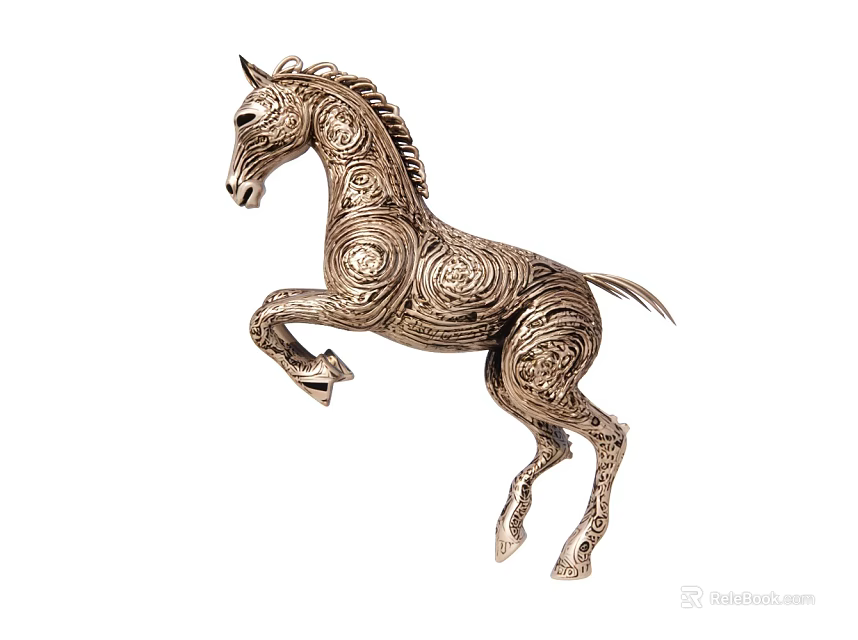 Silver Horse Sculpture With Intricate Carvings In Rearing Pose And Detailed Patterns 3d model 