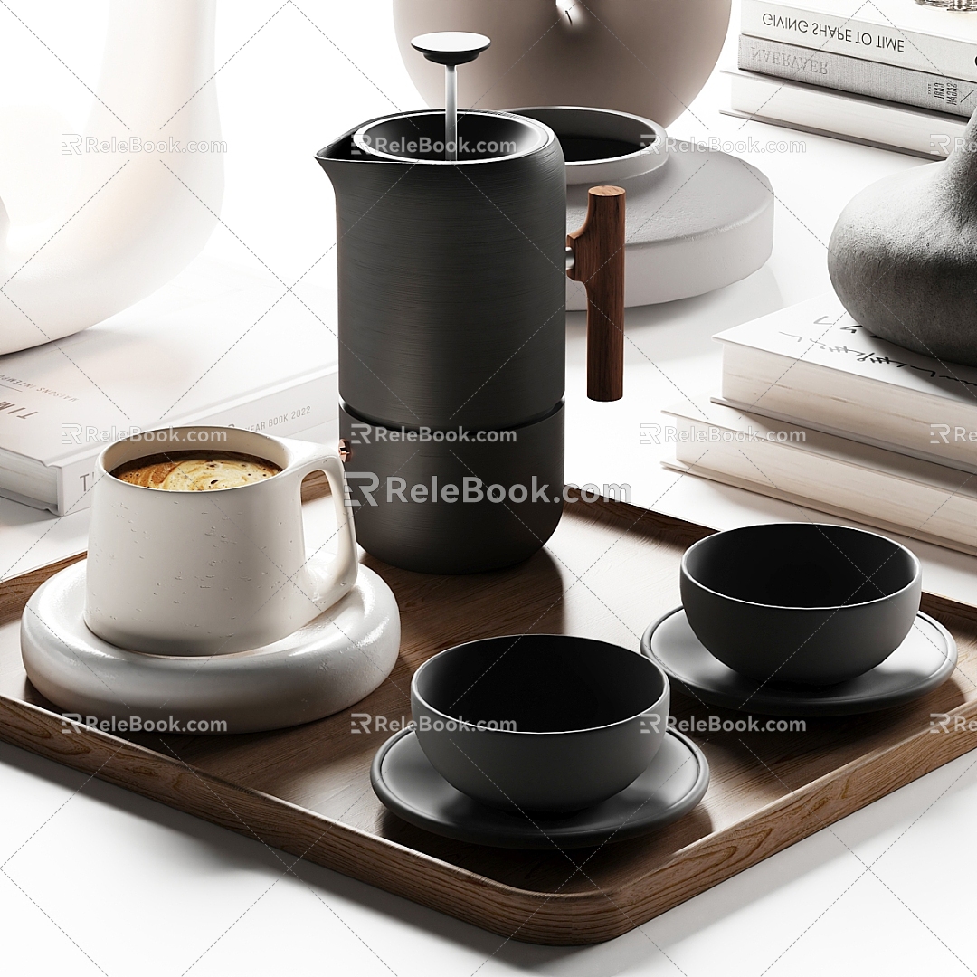 Tea Set Tea Tray Ornaments Combination Tea Set Coffee Tray Ornaments Ornaments Utensils 3d model