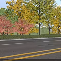 Road Facilities With Yellow Dividing Lines And Colorful Trees Along Roadside