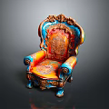 Colorful Ornate Chair With Intricate Carvings And Vintage Design Details