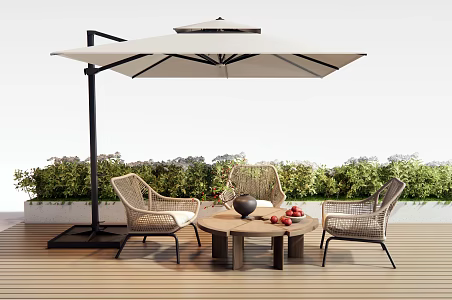 Modern Outdoor Leisure Table and Chair Rattan Outdoor Chair Vase Ornaments Plant Flower Box Green Plant 3d model