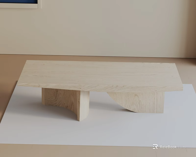 Minimalist Light Wood Sofa and Coffee Table Set with Unique Irregular Base Design 3d model