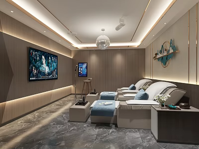 SPA Sauna Lounge Interior With Modern Sofas TV Wall Art Chandelier And Marble Floor 3d model