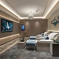 SPA Sauna Lounge Interior With Modern Sofas TV Wall Art Chandelier And Marble Floor