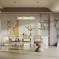 Quiet Restaurant Dining Table and Chair Combination 3d model