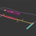 Red Long Rod Equipment With Yellow Flame Pattern Purple Handheld Device And Connecting Wire 3d model