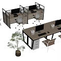 Modern Office Desk Setup With Computers Ergonomic Chairs And Potted Plants 3d model