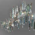 Elegant Modern Crystal Chandelier With Curved Metal Frame And Blue Clear Pendants