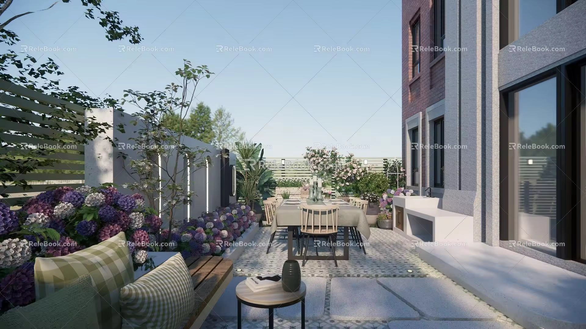 Simple Wind Internet Red Wind Hydrangea Theme Courtyard Garden 3d model