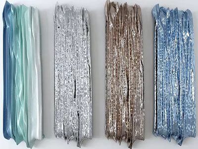 Modern Pleated Wall Decor in Light Green Silver Brown and Blue Hues 3d model