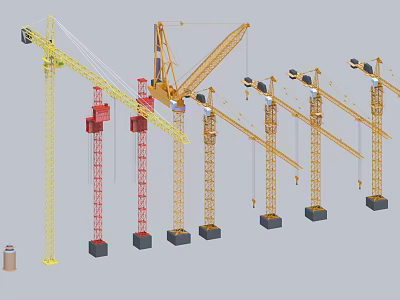 Heavy Duty Utility Vehicles In Multiple Colors With Crane Arms For Construction Use 3d model