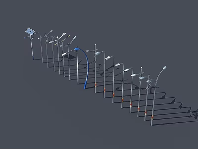 Technology Exhibition Hall Showcasing Various Designed Street Lamps With Solar Panels And Curved Lamp Posts 3d model