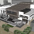 Modern Cultural Center Building With Wooden Facade Trees And Pedestrian Area