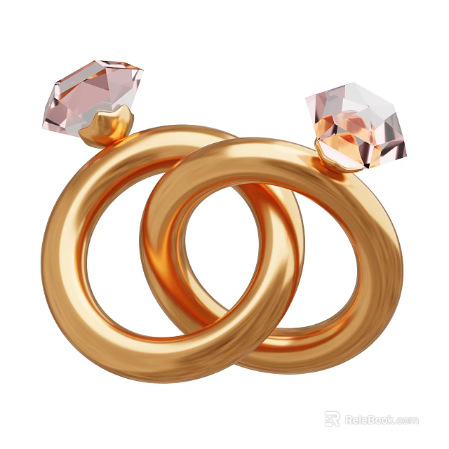 Elegant Gold Intertwined Rings With Sparkling Pink Gemstones For Jewelry Collection 3d model 