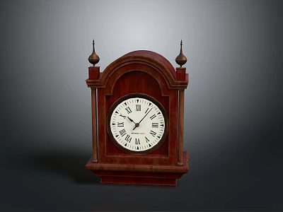 Antique Wooden Mantel Clock Design With Roman Numerals And Carved Finials 3d model