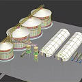 Industrial Storage Tank System With Green Piping White Cylindrical Tanks And Mechanical Components