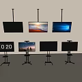 Ceiling and Stand Mounted TVs Displaying Scenery Digital Clock and Desktop Screens 3d model