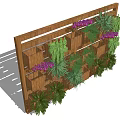 Vertical Wooden Garden Planter with Layered Green Plants and Purple Flowers