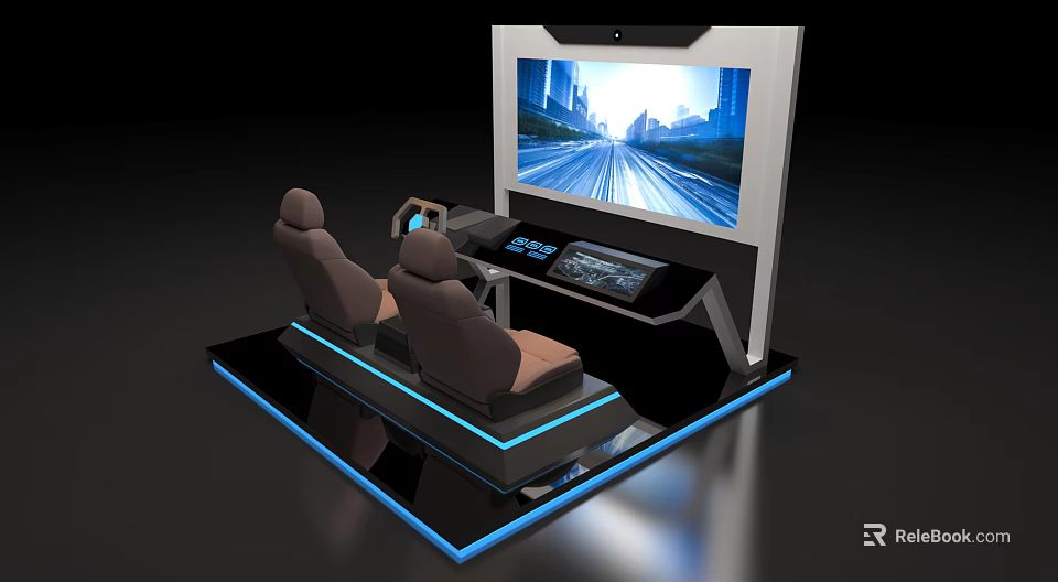 Advanced Driving Simulator With Dual Seats Large Screen And Control Panel 3d model 