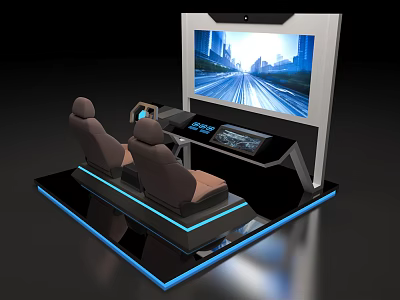 Advanced Driving Simulator With Dual Seats Large Screen And Control Panel 3d model