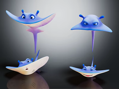 Vibrant Cartoon Ray Characters With Colorful Bodies Expressive Faces And Playful Designs 3d model