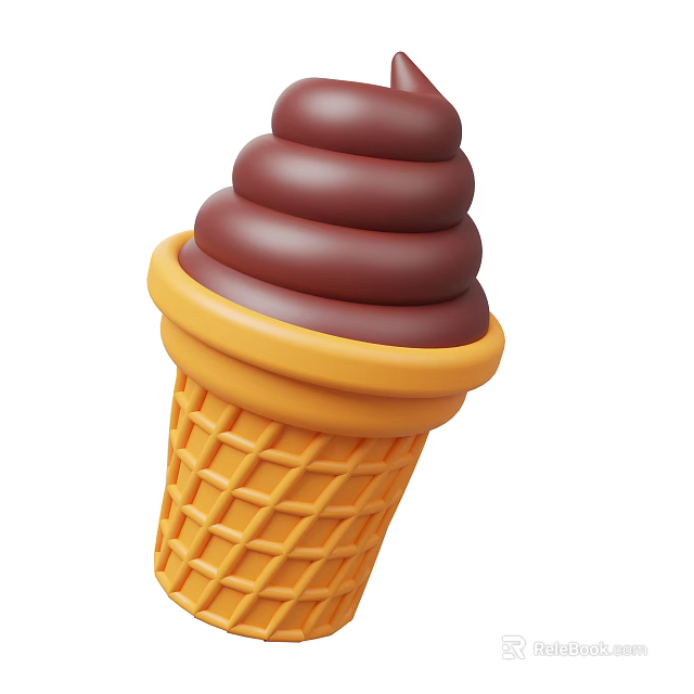 Tempting Chocolate Ice Cream With Stacked Layers In Yellow Waffle Cone 3d model 