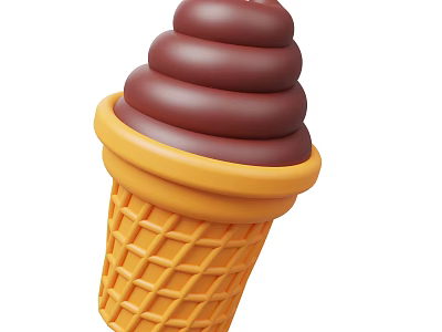 Tempting Chocolate Ice Cream With Stacked Layers In Yellow Waffle Cone 3d model