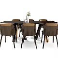 Modern Dining Table Set With Wooden Top Metal Legs And Brown Chairs
