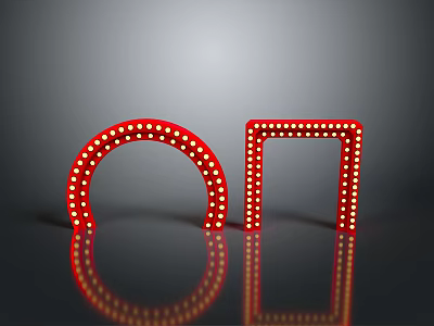Red Neon Lights Featuring Arch And Square Shapes With White Dots On Gray Background Reflections 3d model