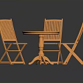 Orange Outdoor Furniture Set With Round Wooden Table And Folding Chairs