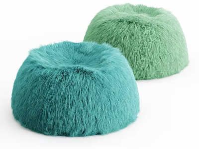 Soft Round Teal And Light Green Furry Poufs For Living Room Decor 3d model
